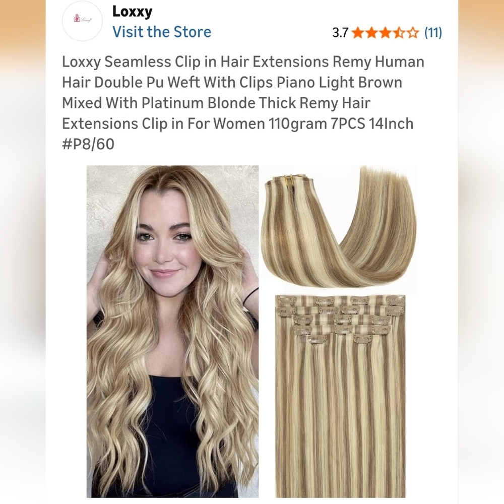 Seamless 14 Inch Clip-In Hair Extensions - Platinum Blonde & Light Brown